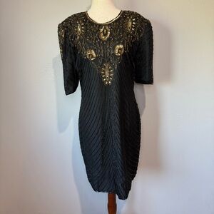 Elegant Black and Gold Embellished Dress